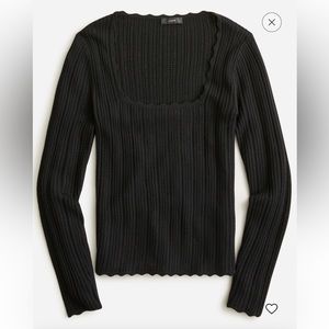 Scalloped square neck pointelle sweater